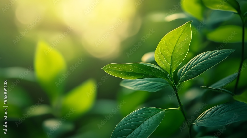 Close-up of Lush Green Leaves with Sunlight Close-up of Lush Green Leaves with Sunlight