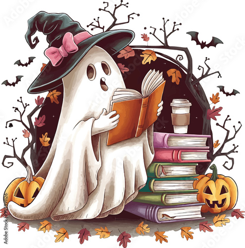 Cute Halloween Ghost PNG Cute Ghost Png Halloween Png Coffee Png Halloween T shirt Design Png Mug Png Trending png dtf pod sublimation gift