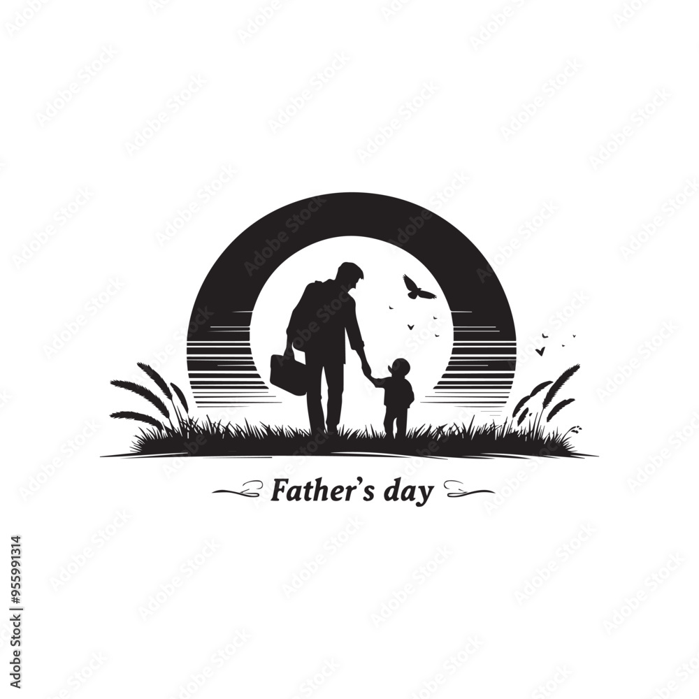 FATHER AND CHILDERN , FATHER AND SON SILHOUETTE, FATHER DAY SILHOUETE VECTOR EPS 10