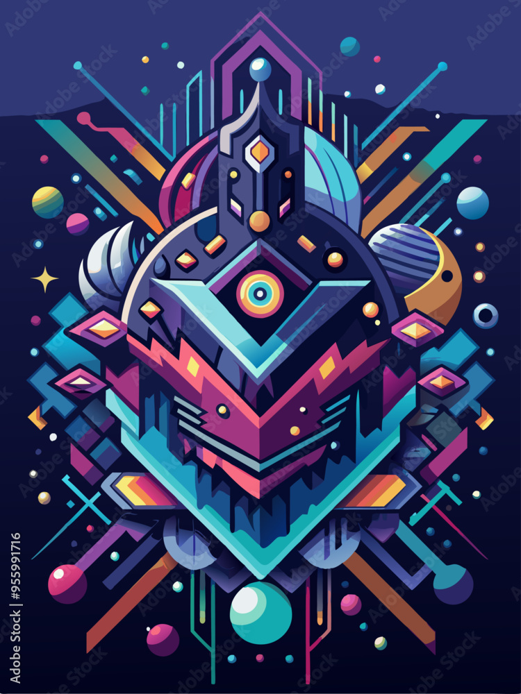 Fototapeta premium Abstract Geometric Composition with Cosmic Elements