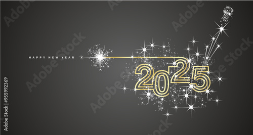 New year event 2024 compact white triple line design white sparkle firework champagne open new year eve golden black vector wallpaper greeting card