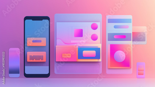 Mobile App User Interface Design with Gradient Colors and Shapes