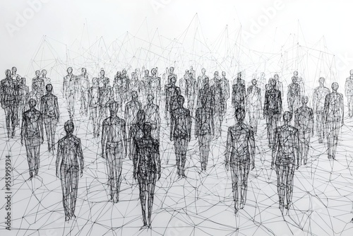 Simple people shapes connected by lines created with Generative AI