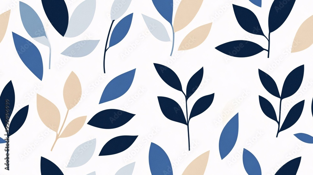 Blue and Beige Leaves Seamless Pattern Blue and Beige Leaves Seamless Pattern