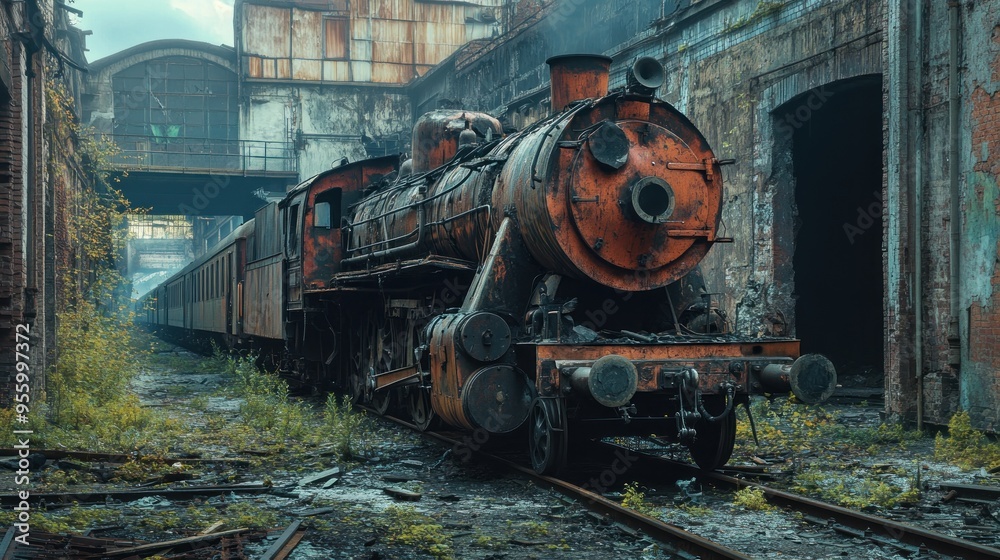 Abandoned Steam Locomotive in a Forgotten Depot Abandoned Steam Locomotive in a Forgotten Depot