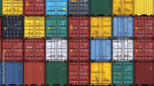 Stack of colorful shipping containers photo