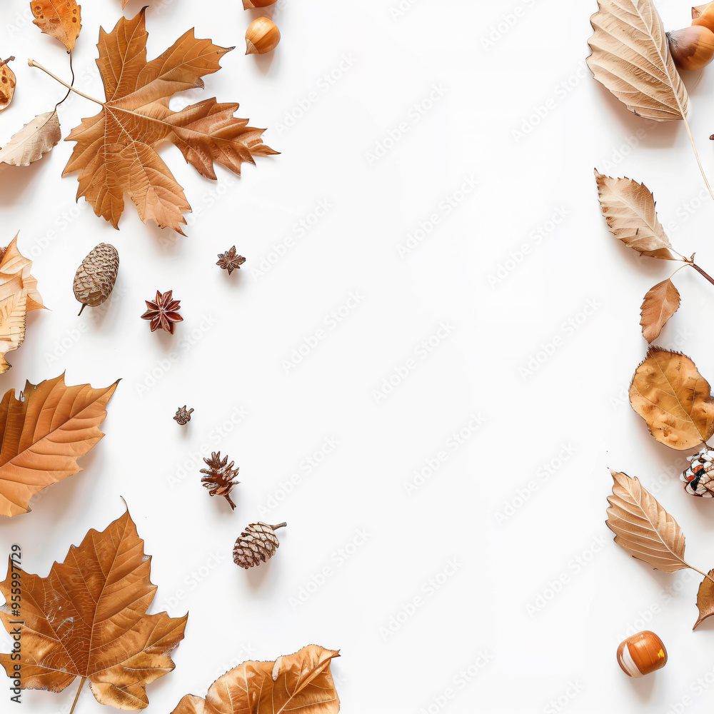 Autumn flat lay background on white Autumn flat lay background on white