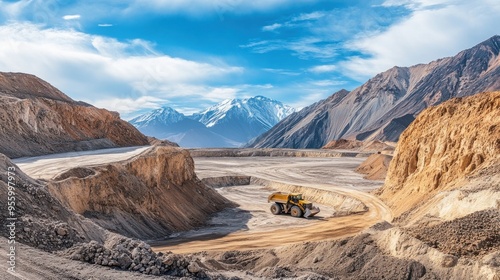 Mining Truck in a Mountainous Landscape