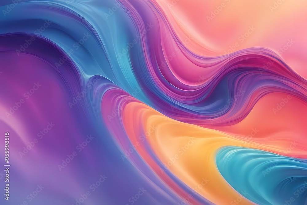 A flowing wave of liquid paint in gradient colors creating a smooth glossy background, AI Generated A flowing wave of liquid paint in gradient colors creating a smooth glossy background, AI Generated