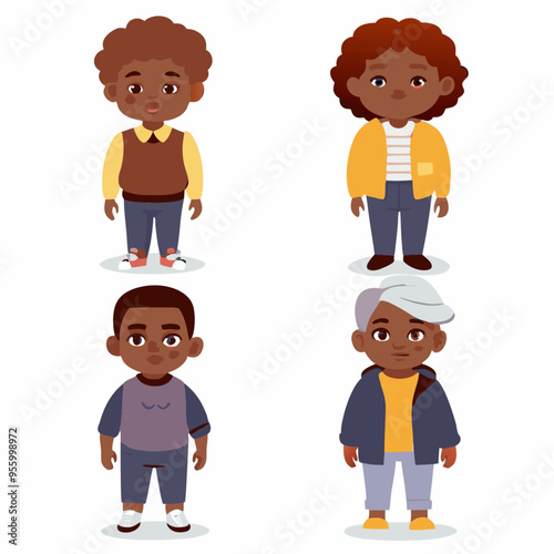 Diverse Black Characters of Various Ages for Print-on-Demand T-Shirts and Educational Materials