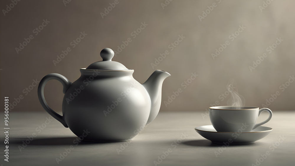 Teapot and Teacup Illustration with Soft Background and Empty Space Teapot and Teacup Illustration with Soft Background and Empty Space