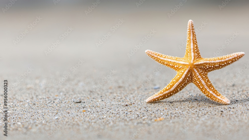 A close-up view of a vibrant orange starfish on sandy beach, capturing the beauty of marine life and coastal scenery. A close-up view of a vibrant orange starfish on sandy beach, capturing the beauty of marine life and coastal scenery.