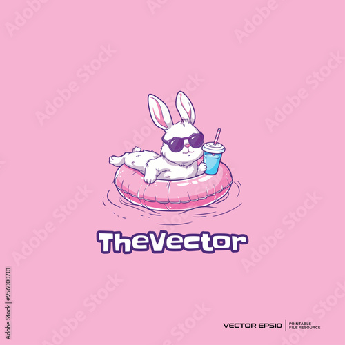 Cool bunny chilling logo, vector, mascot, character, cartoon, illustration, eps10