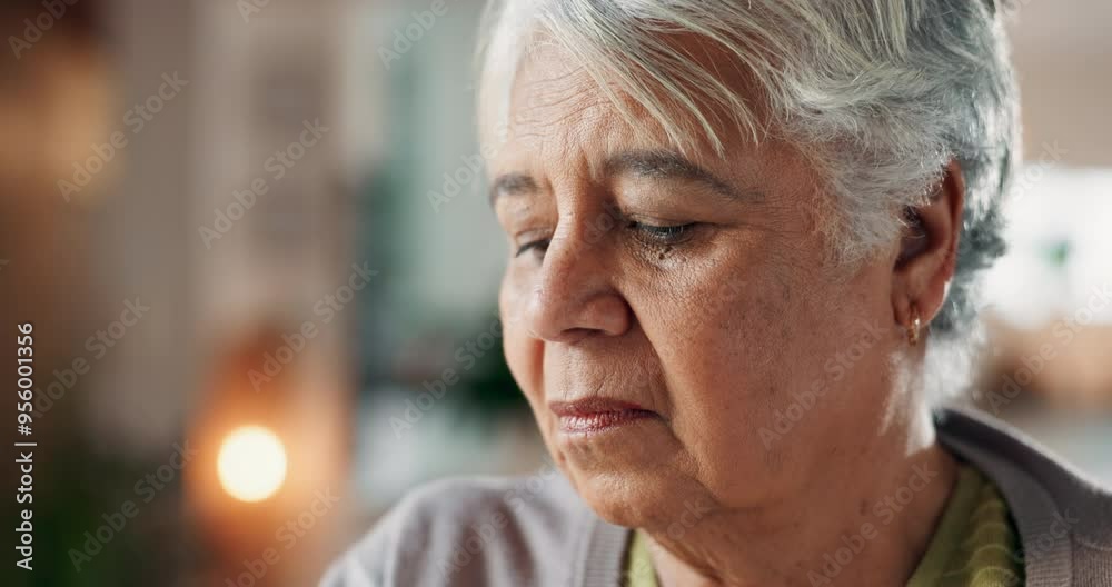 Old woman, worry and thinking on future in home, decision fail and retirement planning depression. Senior person, Alzheimer and anxiety for brain fog or dementia, regret mistake and memory crisis Old woman, worry and thinking on future in home, decision fail and retirement planning depression. Senior person, Alzheimer and anxiety for brain fog or dementia, regret mistake and memory crisis