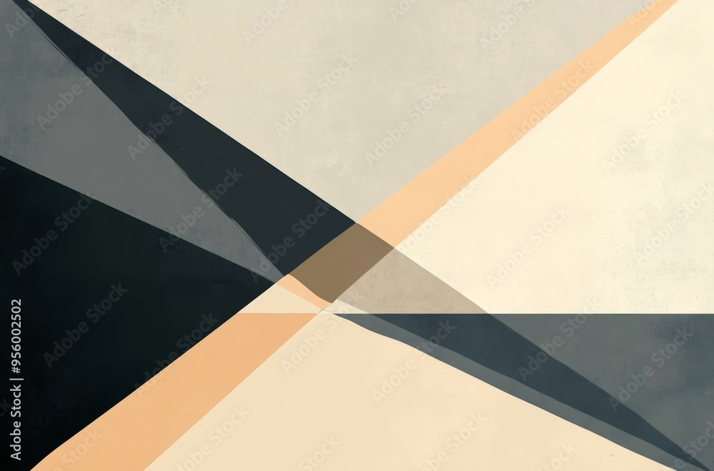 Large Gray and Beige Triangles and Light Brown Accents on an Empty Background