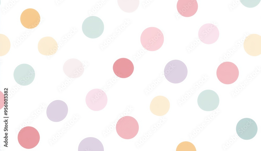 Pastel-Colored Polka Dots on a White Background 