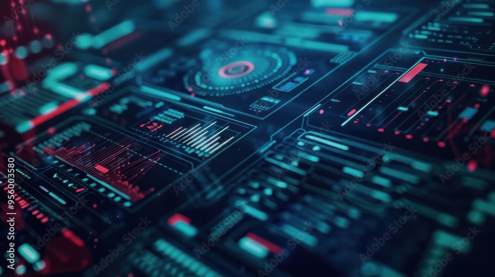 Futuristic digital interface with data visualization and analytics displayed on screens, showcasing technology and information management. Futuristic digital interface with data visualization and analytics displayed on screens, showcasing technology and information management.