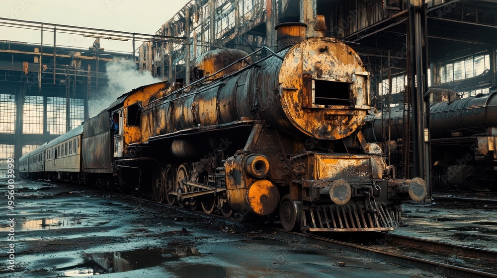 Rusty Locomotive in Industrial Setting Rusty Locomotive in Industrial Setting