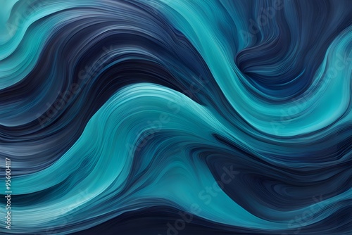 A smooth flowing wave of paint colors blending from bright turquoise to deep indigo, AI Generated