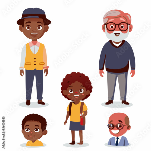 Diverse Black Characters of Various Ages for Print-on-Demand T-Shirts and Educational Materials