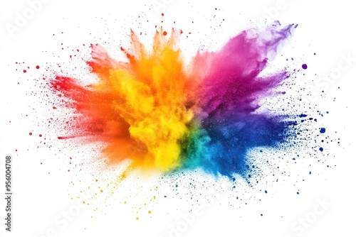 Colorful paint splashes, Colored powder explosion. Paint holi, Mix rainbow splash on isolated white background