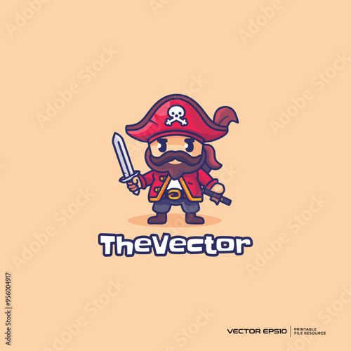 Cute pirate logo, vector, mascot, character, cartoon, illustration, eps10