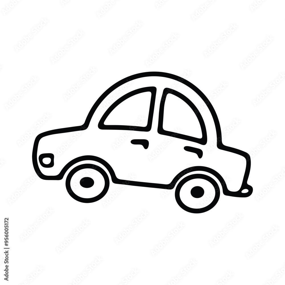 Obraz premium A charming black and white outline of a small car, featuring rounded shapes and a simplistic design.