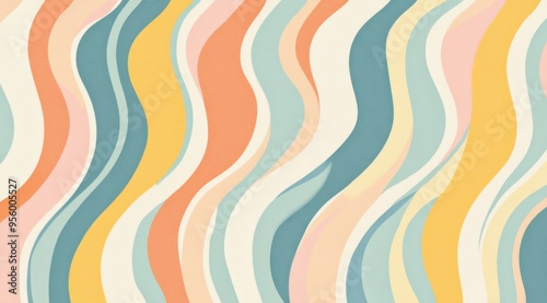 Retro Groovy Wavy Pattern with Pastel Colors and Simple Shapes