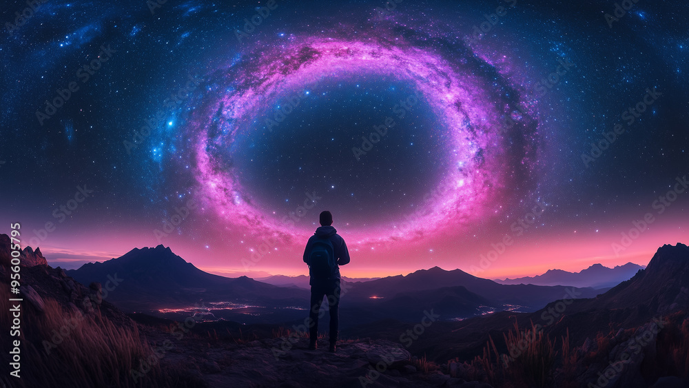星空を見ている男性 星空を見ている男性