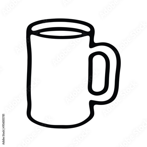 A simple black and white outline of a coffee mug with a handle.