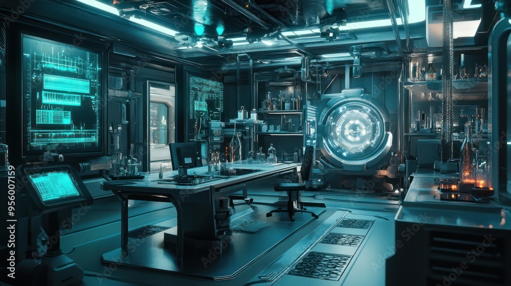 Futuristic Laboratory Interior with Advanced Equipment Futuristic Laboratory Interior with Advanced Equipment
