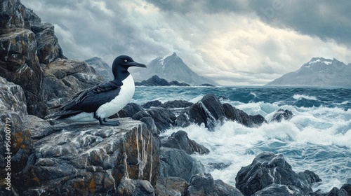 Seabird on Rocky Coastline