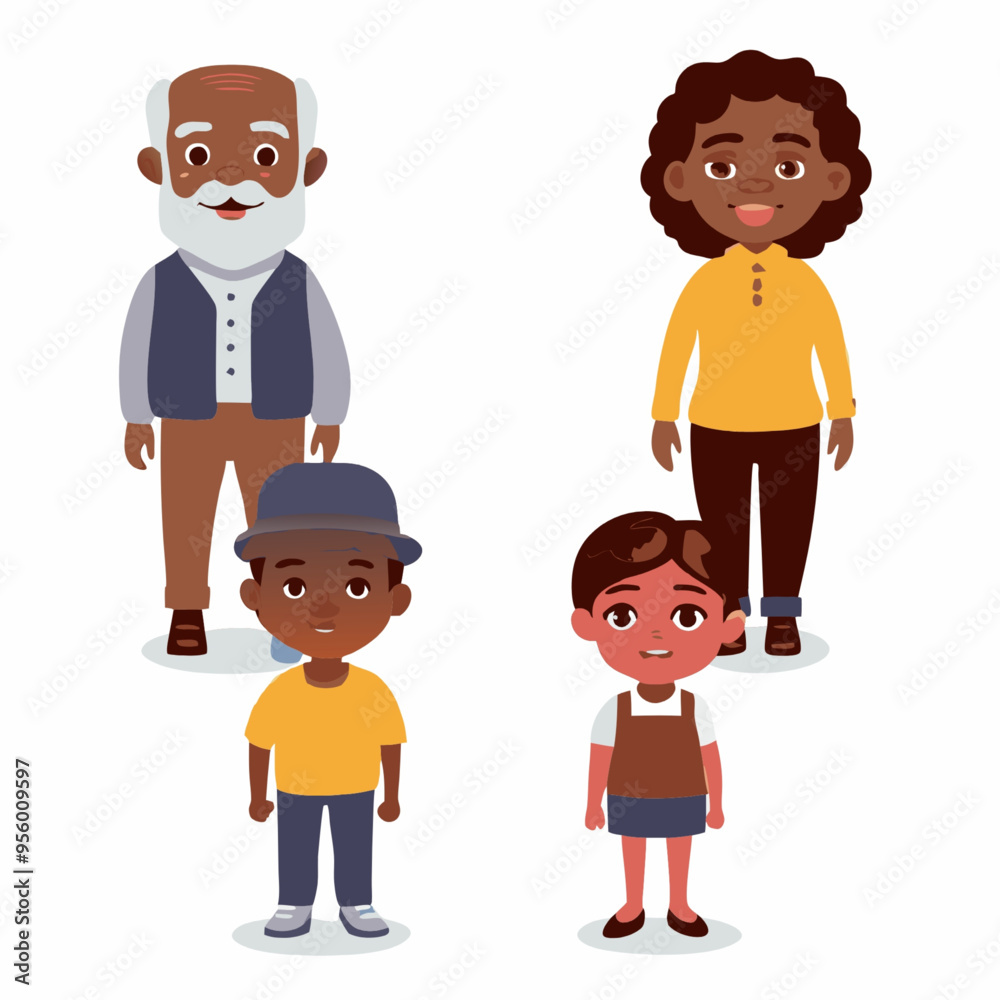 Diverse Black Characters of Various Ages for Print-on-Demand T-Shirts and Educational Materials Diverse Black Characters of Various Ages for Print-on-Demand T-Shirts and Educational Materials