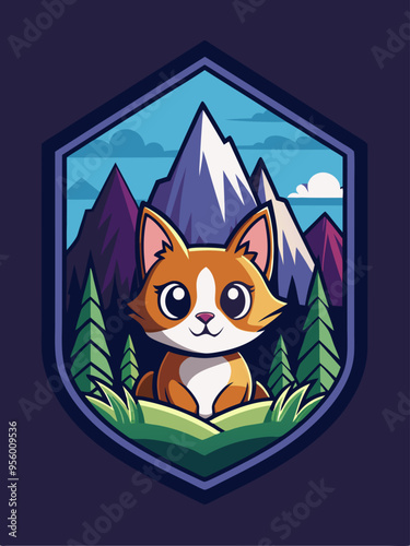 Adorable Orange Cat Sitting in a Mountain Landscape