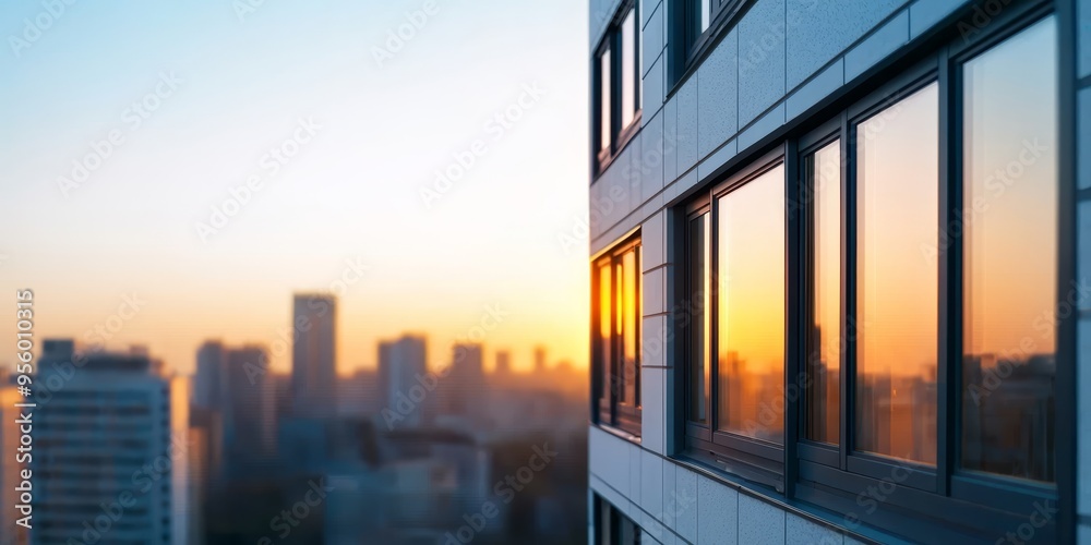 modern sustainable architecture with sunset reflection in window - eco-friendly building design modern sustainable architecture with sunset reflection in window - eco-friendly building design