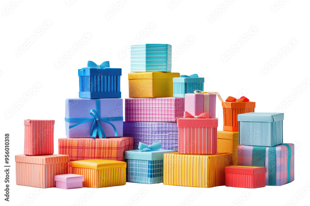 A vibrant display of colorful gift boxes stacked together, perfect for celebrations and festive occasions. A vibrant display of colorful gift boxes stacked together, perfect for celebrations and festive occasions.