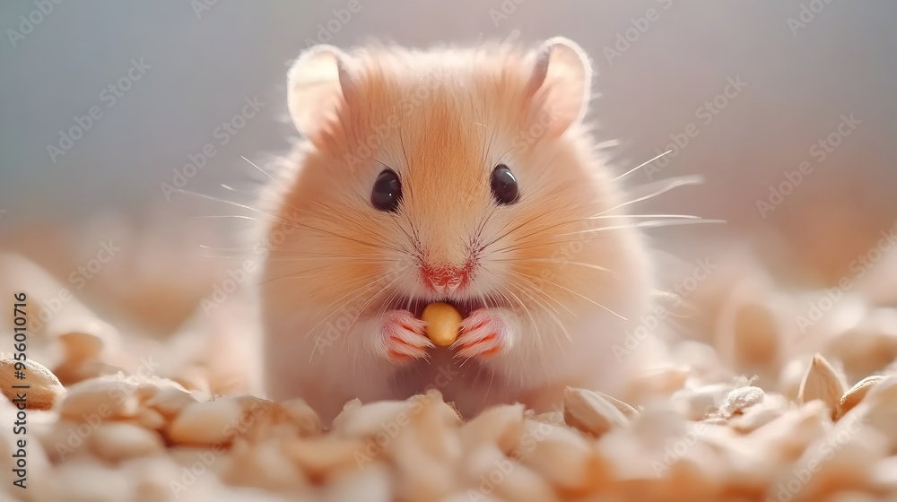 Adorable Hamster Nibbling on Sunflower Seed in Cozy Autumn Setting Adorable Hamster Nibbling on Sunflower Seed in Cozy Autumn Setting
