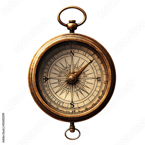 Antique Brass Compass with Transparent Background, Navigating the World with Vintage Charm. photo