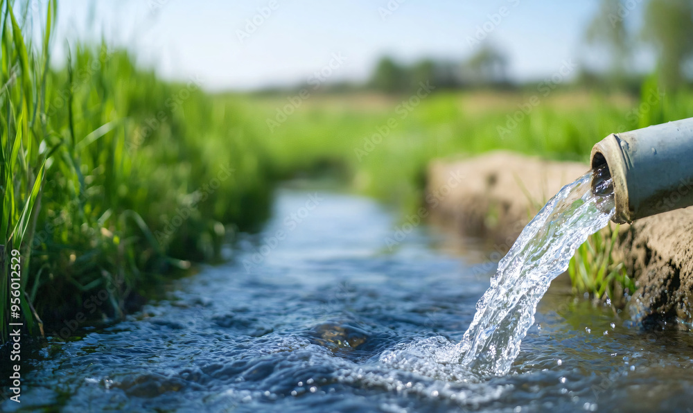 Irrigation flows water transported down to mountain of green rice terrace growing in agriculture farming Nature landscape background. Irrigation flows water transported down to mountain of green rice terrace growing in agriculture farming Nature landscape background.