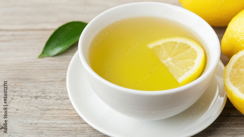 Lemon Tea with Lemon Slices on Wooden Table Lemon Tea with Lemon Slices on Wooden Table