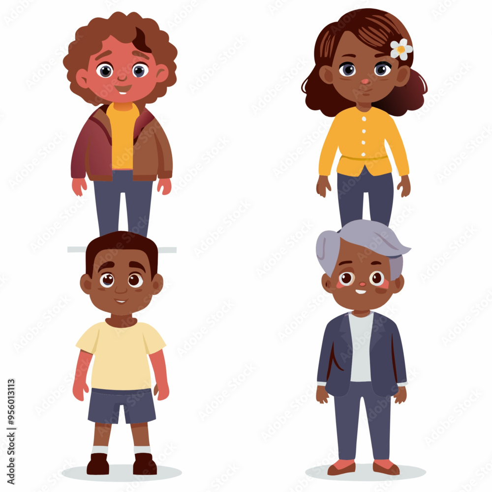 Diverse Black Characters of Various Ages for Print-on-Demand T-Shirts and Educational Materials