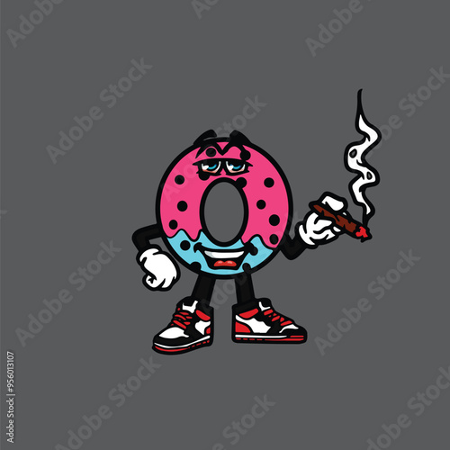 food smoking character gelato cartoon mascot logo leaf face happy with holding nug