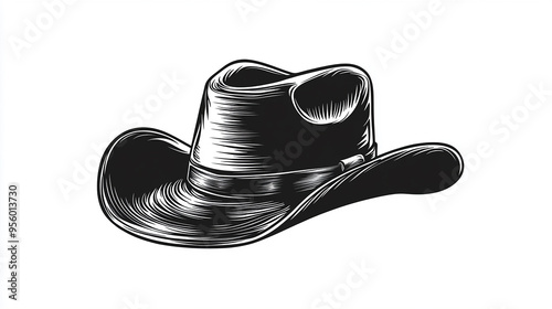 Silhouette Cowboy Hat Icon and Logo on White Background photo