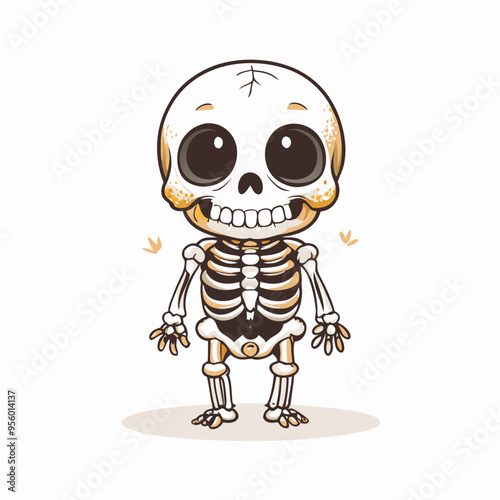 Cute Cartoon Skeleton with Big Eyes in Halloween Style