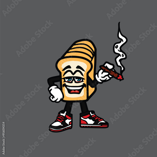 food smoking character gelato cartoon mascot logo leaf face happy with holding nug