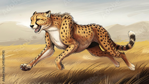 A cheetah running in the wild illustration, Generative AI photo