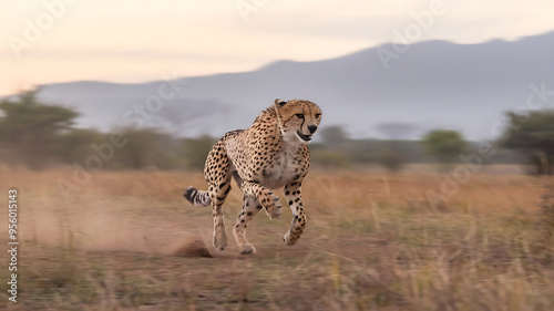 A cheetah running in the wild illustration, Generative AI photo