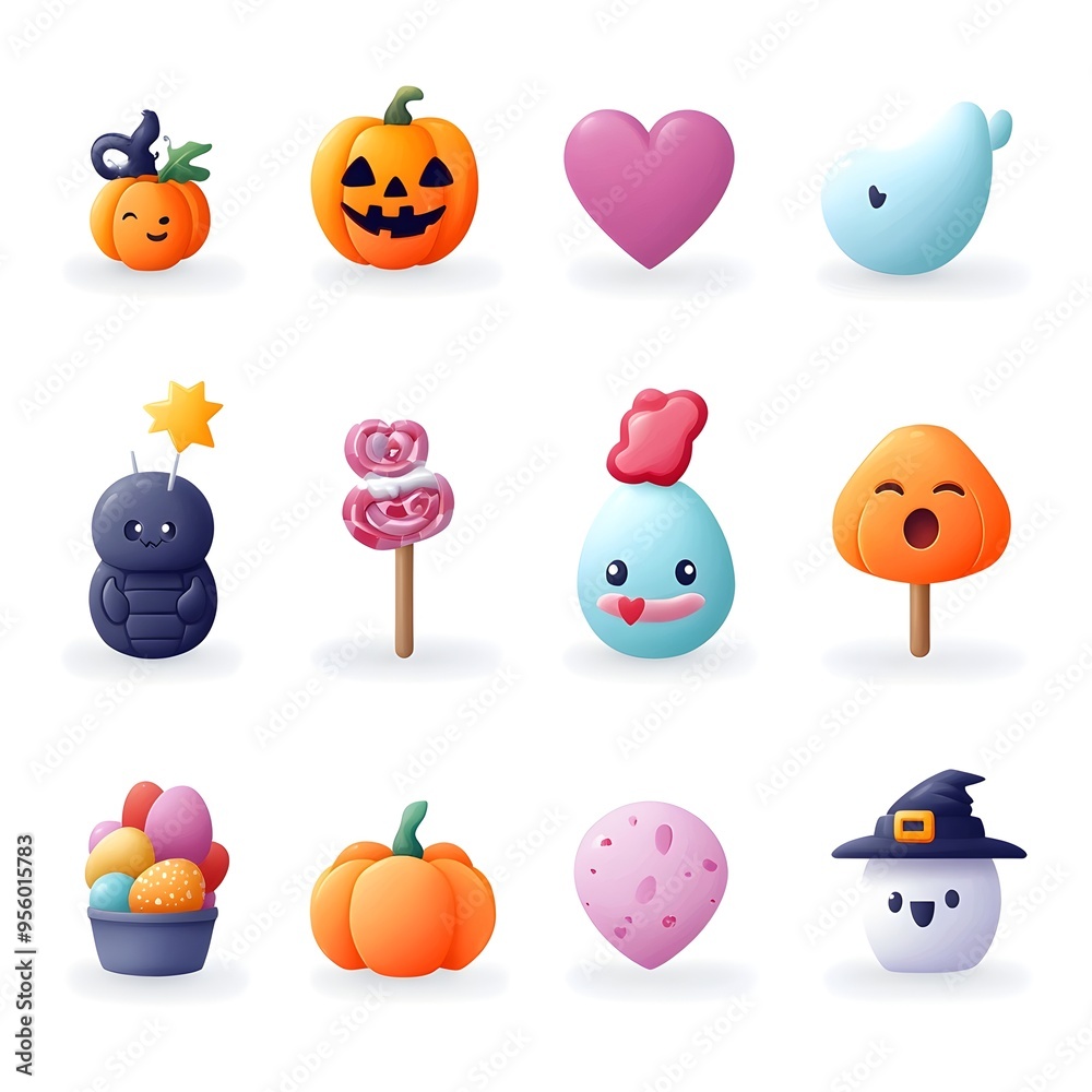 Naklejka premium Flat Gradient Icon Set of Seasonal Holidays Like Halloween Pumpkin Easter Egg and Valentine s Heart