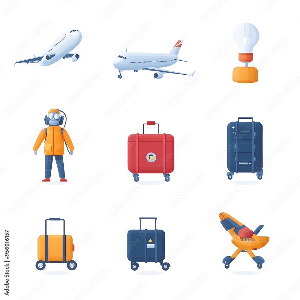 Flat gradient icons for aviation and travel elements Flat gradient icons for aviation and travel elements