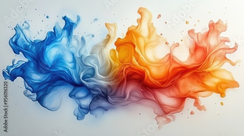 Abstract paint swirls in blue, orange, and red. This photo is great for designs and social media.